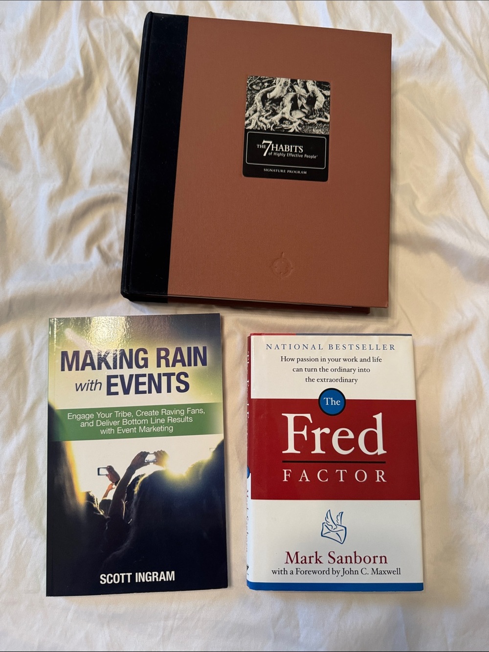 Professional books. Fred factor. 7habits. Making rain with events.